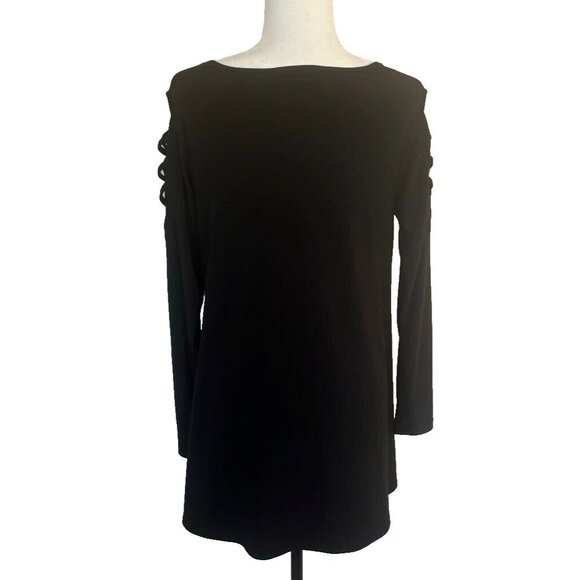 SYMPLI Tunic Blouse Top Size 10 Black Jersey Knit Criss Cross Shoulder Detail - Picture 7 of 8